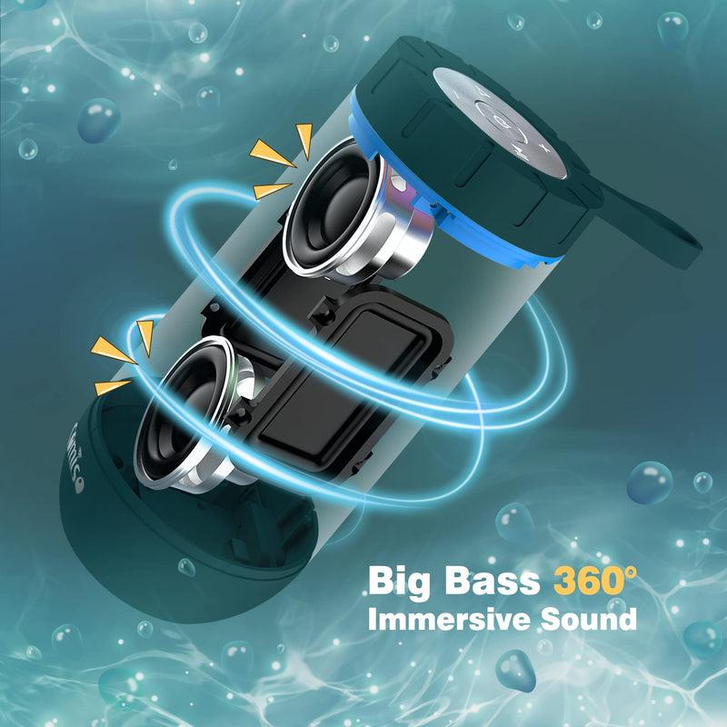 [Australia - AusPower] - COMISO Waterproof Bluetooth Speakers Outdoor Wireless Portable Speaker with 24 Hours Playtime Superior Sound for Camping, Beach, Sports, Pool Party, Shower (Malachite Green) Malachite Green 
