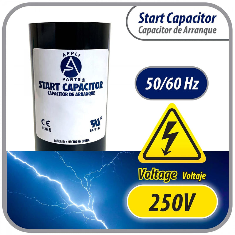 [Australia - AusPower] - Appli Parts motor start capacitor 216-259 Mfd (microfarads) uF 250VAC universal fit for electric motor applications 1-3/4 in Wide 3-3/8 in Height CON-216-250 250 Vac 