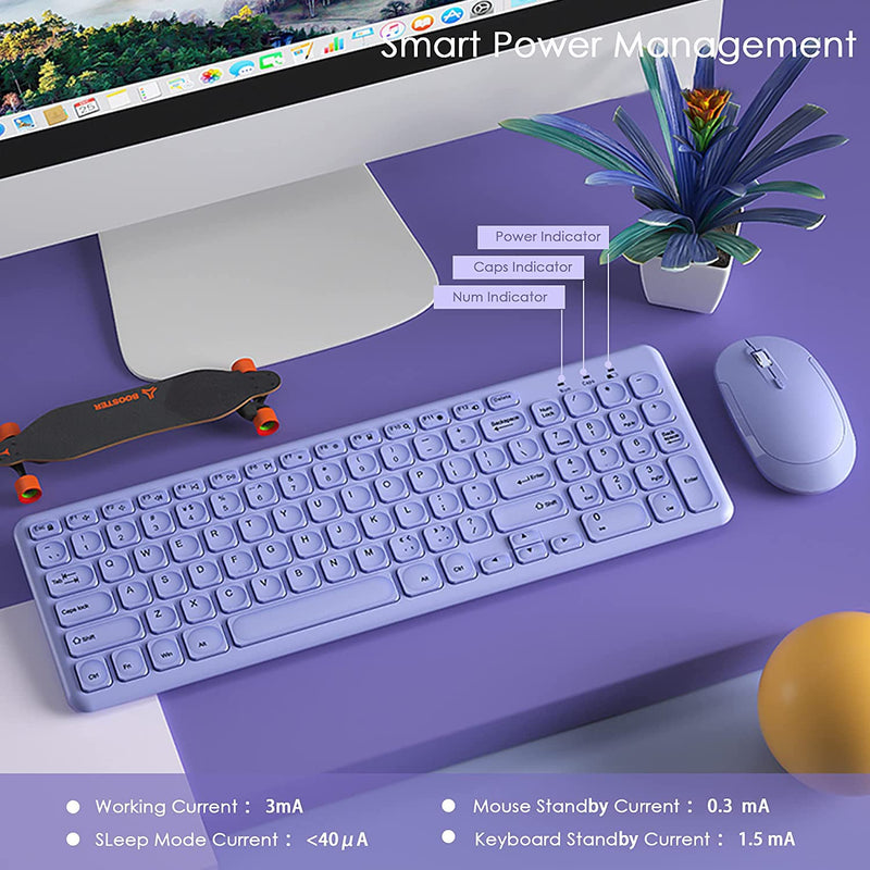 [Australia - AusPower] - Wireless Keyboard and Mouse Combo, Superbcco Cordless Computer Keyboard with Number Keypad, 2.4Ghz USB Receiver, Ultra Slim, Energy Saving, 3-Level DPI for Laptop/Computer/PC/Desktop (Lavender Purple) Lavender Purple 