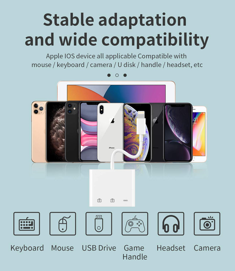[Australia - AusPower] - Apple Certified Lightning Male to USB Female Adapter OTG and Charger Cable for iPhone 11 12 Mini max pro xs xr x se 7 8plus Ipad air A Camera Memory Stick Flash Drive Cord Converter Charging Splitter 
