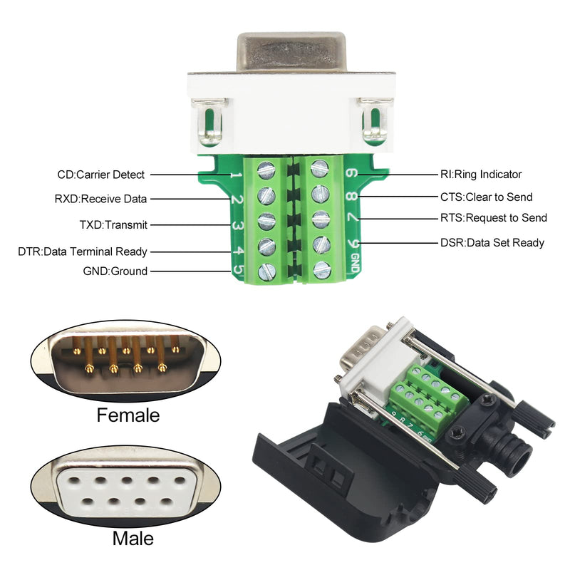[Australia - AusPower] - DB9 Breakout Connector ,DB9 Solderless RS232 D-SUB Female Serial Adapters 9-Pin Port White Adapter to Terminal Connector Signal Module with case Female Connector 