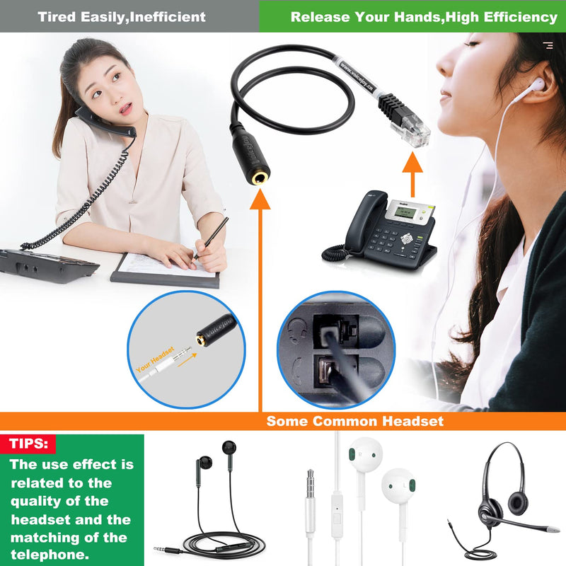[Australia - AusPower] - VoiceJoy 3.5mm Smartphone Headset to RJ9 Adapter Cable - 3.5mm Stereo Headphone Converter,ONLY for Yealink IP Phones T28P,T32G,T41P,T38G,T42G,T46G,T48G etc 