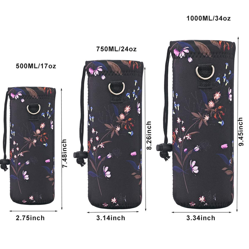 [Australia - AusPower] - AUPET Water Bottle Bag Carrier,24oz/32oz Insulated Neoprene Bottle Sling Holder Case Pouch Cover for 1000ML/750ML Bottles with Shoulder Strap for Girls Boys Adults Blue & Pink Flower 750ML 