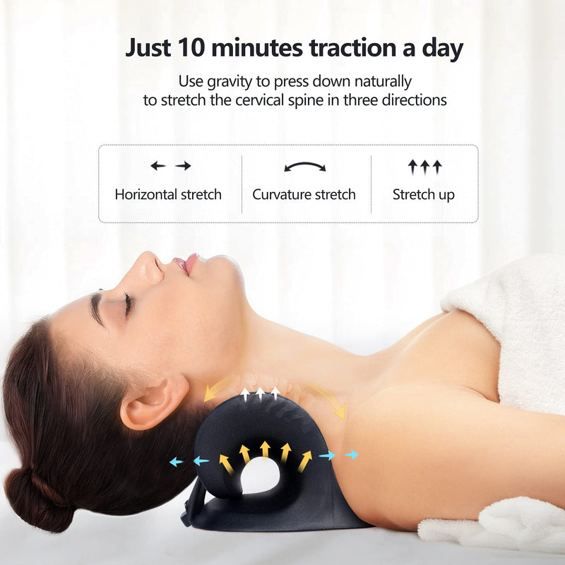 [Australia - AusPower] - Neck Stretcher for Neck Pain Relief, Heated Cervical Traction Device Pillow with Graphene Heating Pad, Neck and Shoulder Relaxer for TMJ Pain Relief and Cervical Spine Alignment(Black) Black 