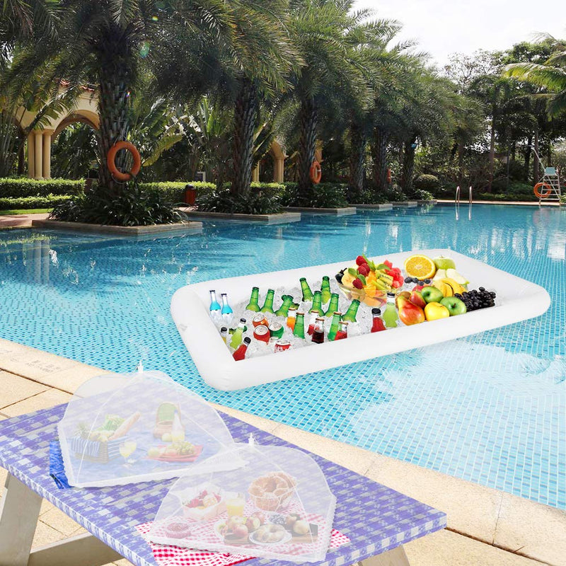 [Australia - AusPower] - 1PCS Inflatable Serving Bars and 3PCS Mesh Food Umbrella Covers Tent for Outdoor,Keep Salads Beverages Ice Cold - For Parties Indoor & Outdoor BBQ, Picnic Pool Party Supplies Luau Cooler 