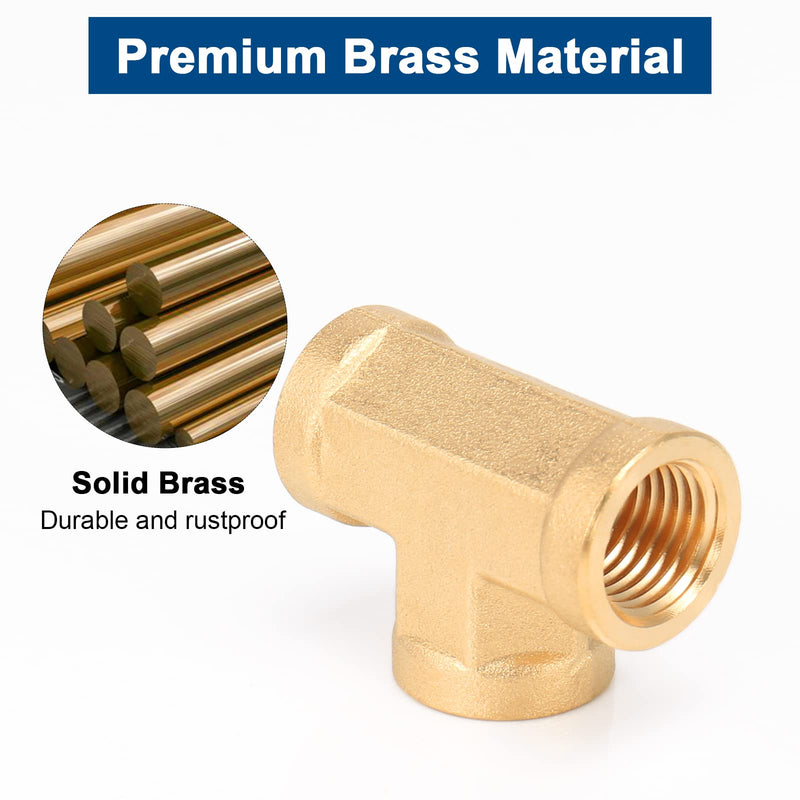 [Australia - AusPower] - BathAce Solid Brass Tee Fitting, Heavy Duty Threaded Pipe T Adapter Fitting Metal Connectors,2 Pack (1/4 NPT Female x 1/4 NPT Female x 1/4 NPT Male) 1/4 NPT Female x 1/4 NPT Female x 1/4 NPT Male 
