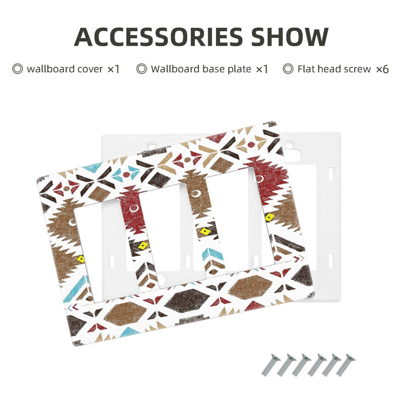 [Australia - AusPower] - Brown Red Abstract Retro Tribal Navajo Aztec Ethnic Colorful Boho Modern Geometric 3 Gang Triple Rocker/GFCI Light Switch Wall Plate Cover Electrical Faceplate Southwestern Aztec Room Decor Screwless 3 Gang Rocker/GFCI Screwless 