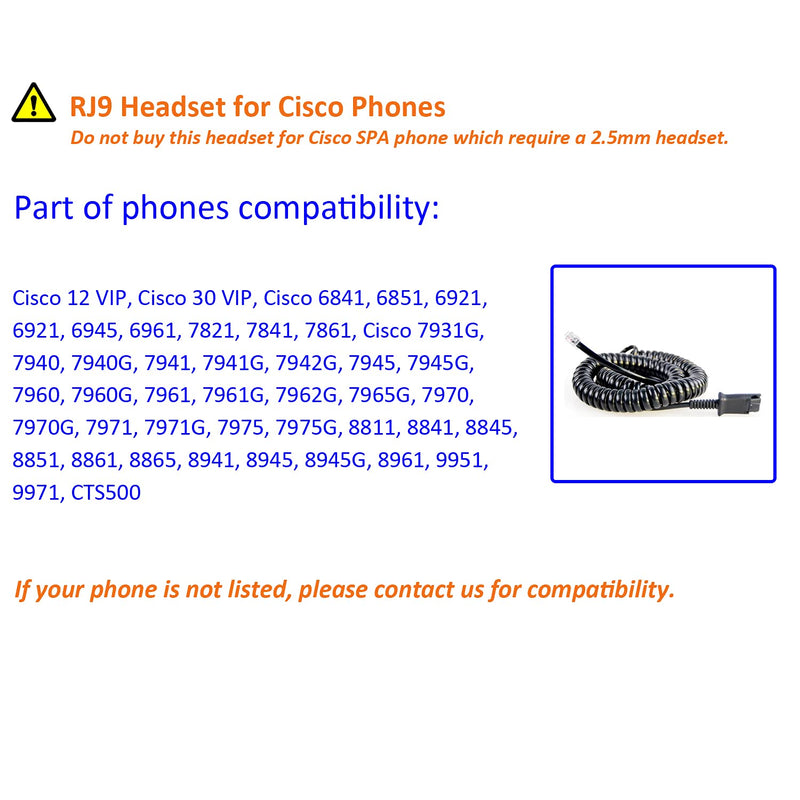[Australia - AusPower] - MKJ Telephone Headset for Cisco Phones Dual Ear RJ9 Phone Headset with Noise Cancelling Microphone for Cisco CP-7821 7841 7861 7940 7942G 7941G 7945G 7962G 7965G 7971G 7975G 8841 8865 8945 9971 etc 