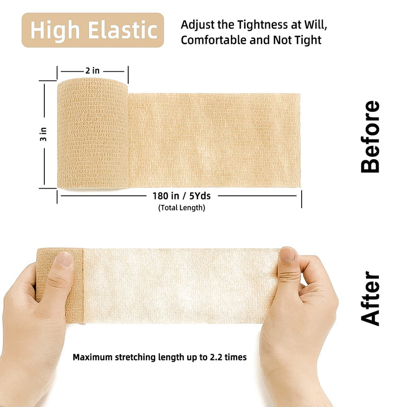 [Australia - AusPower] - Self Adhesive Bandage Wrap(12 Pack, 3 Inch x 5 Yards), First Aid Medical Cohesive Bandage Tape, Breathable Elastic Sports Athletic Tape Wrap for Ankle, Wrist, Knee, Foot Sprains & Swelling(Tan)… Brown (Pack of 12) 