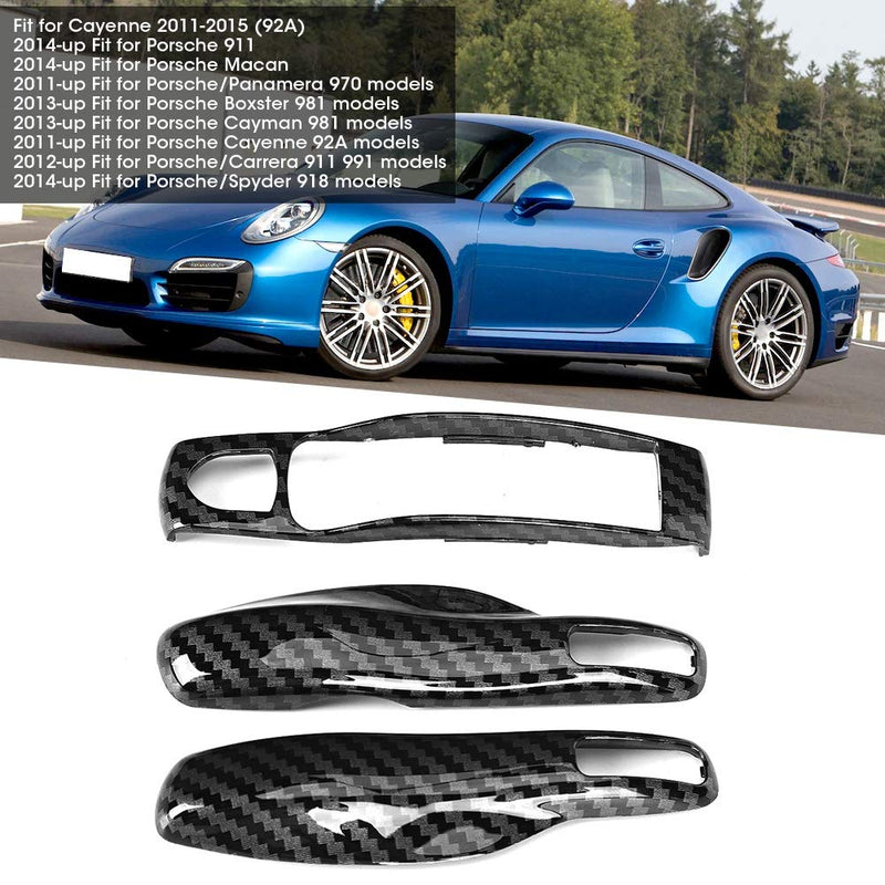 [Australia - AusPower] - Remote Key Cover Fit For Porsche Cayman/Macan/Boxster, 3Pcs/Set ABS Carbon Fiber Style Car Key Trim Cover 
