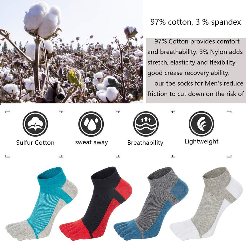 [Australia - AusPower] - VWELL Toe Socks for Men Women Ankle Cotton Five Fingers Socks Low Cut Athletic Running Socks 4 Pairs Size 8-11 Dark Gray,grey,white,wine 