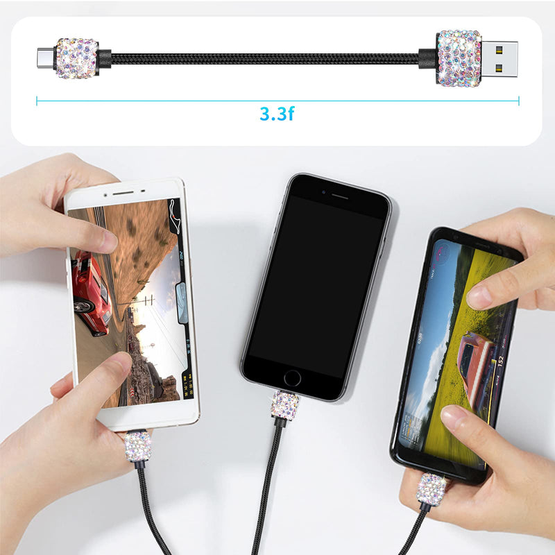 [Australia - AusPower] - USB C Cable,Bling Crystal 3 Pack 3.3f Fast Charging USB Type C Cable,Nylon Braided Phone Charger Data Cables Compatible with Samsung Galaxy S20 S10 S9 S8 Plus Note 10 9 LG Google Pixel Moto Etc,AB Type-C 3pack 3.3f AB 
