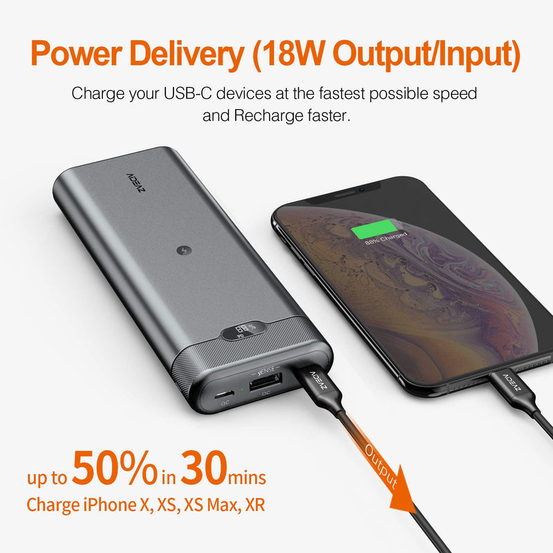 [Australia - AusPower] - Portable Phone Charger 20000mAh Wireless Power Bank, AIDEAZ 18W PD USB C Battery Pack, LCD Display, External Battery Charger Compatible with iPhone 11/XS/X/XR/12/12 mini/12 Pro Max & Samsung Galaxy Gray-20000mAh 