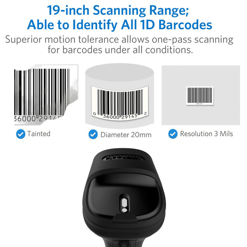 [Australia - AusPower] - Inateck Barcode Scanner, Wireless Scanner, 2600mAh Battery, 35M Range, Automatic Scanning, BCST-60 Black 
