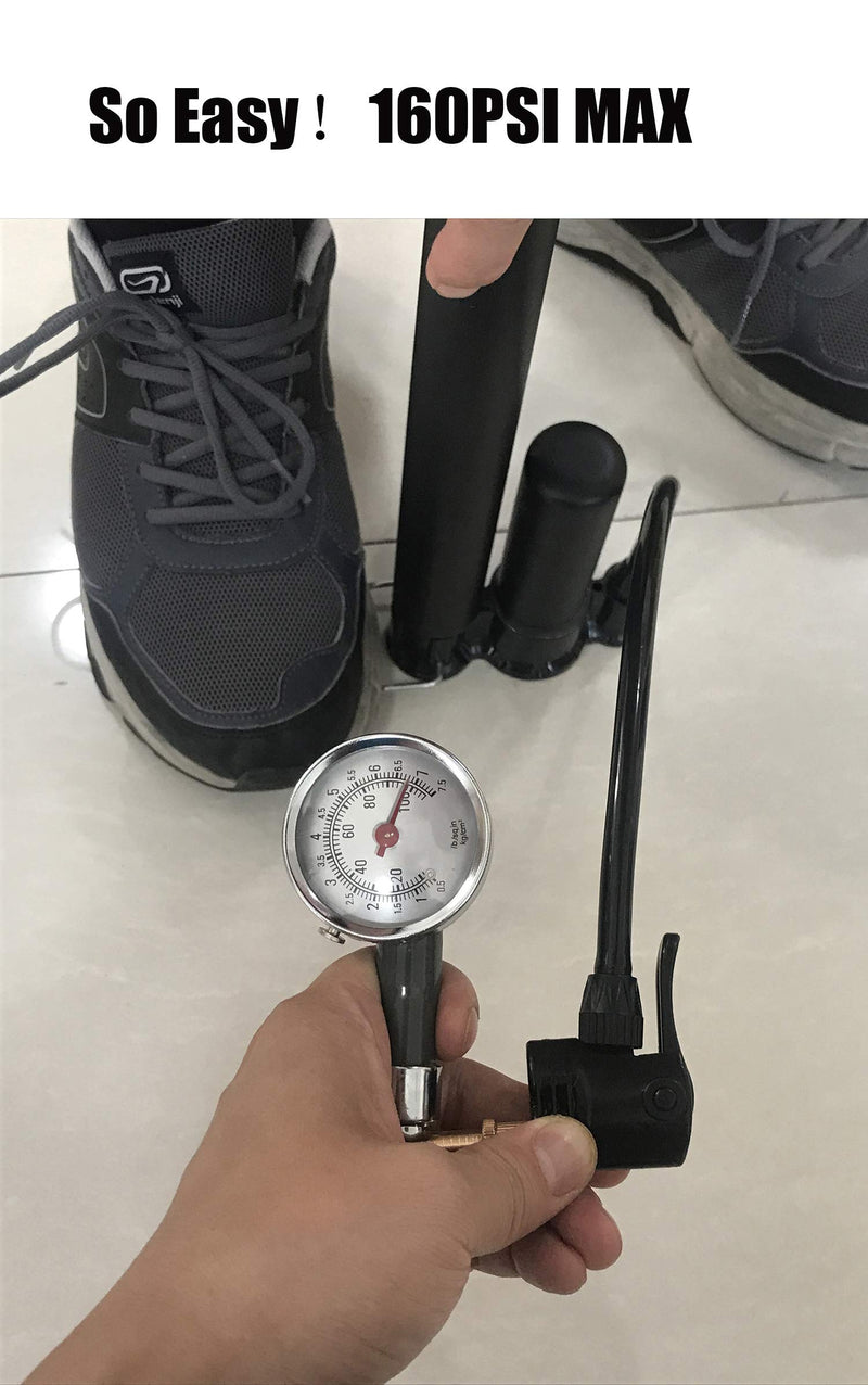 [Australia - AusPower] - VIMILOLO Bike Pump Portable, Ball Pump Inflator Bicycle Floor Pump with high Pressure Buffer Easiest use with Both Presta and Schrader Bicycle Pump Valves-160Psi Max 