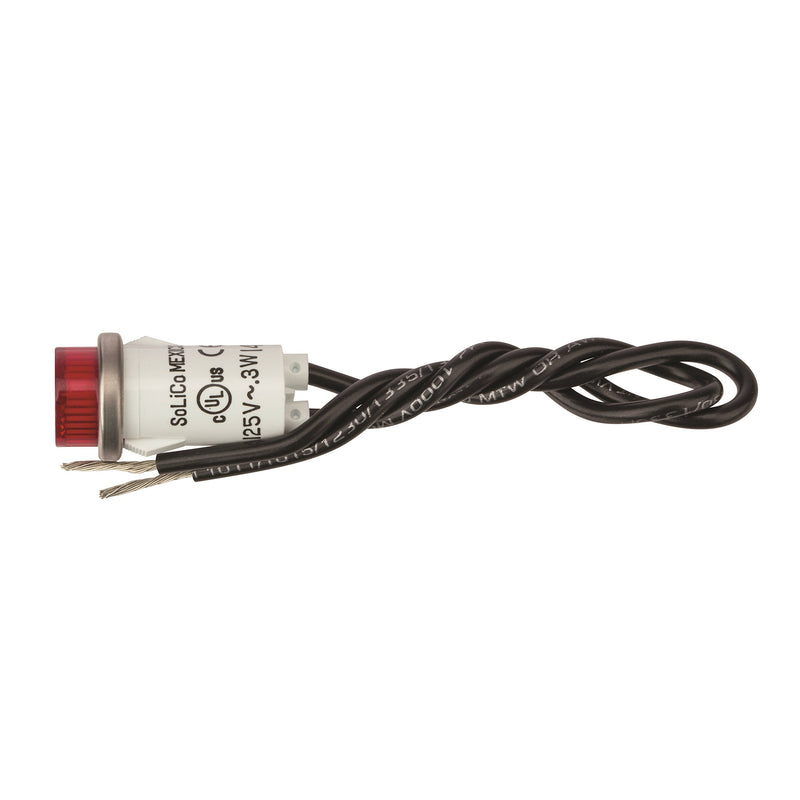 [Australia - AusPower] - Round Indicator Light with Non Replacable Lamps, Press Fit, 0.5" Panel Cutout, 0.5" Mounting Hole Diameter, Red 0.25 Cyl Diamond Lens, Stainless Bezel 