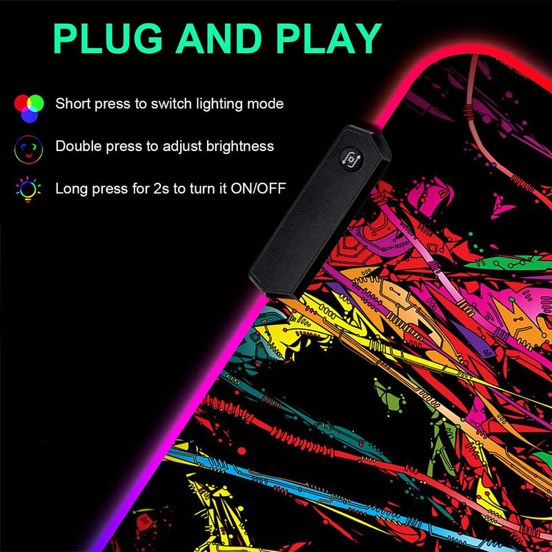 [Australia - AusPower] - Luasao RGB Gaming Mouse Pad with Coffee Coaster, Color Skull Design XXL Large Glowing LED Mousepad, Anti-Slip Rubber Base, Computer Keyboard Desk Mouse Mat 31.5 X 11.8 Inch 