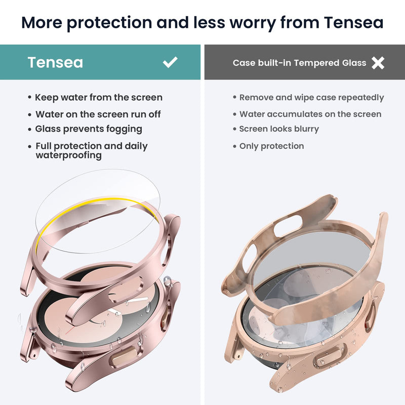 [Australia - AusPower] - [4+4Pack] Tensea for Samsung Galaxy Watch 4 Screen Protector and Case 40mm, Anti-Fog Tempered Glass Protective Film and Hard PC Bumper, Face Cover Set Watch4 (40 mm, Clear/Black/Pink Gold/Rose Gold) Galaxy Watch 4-40mm 