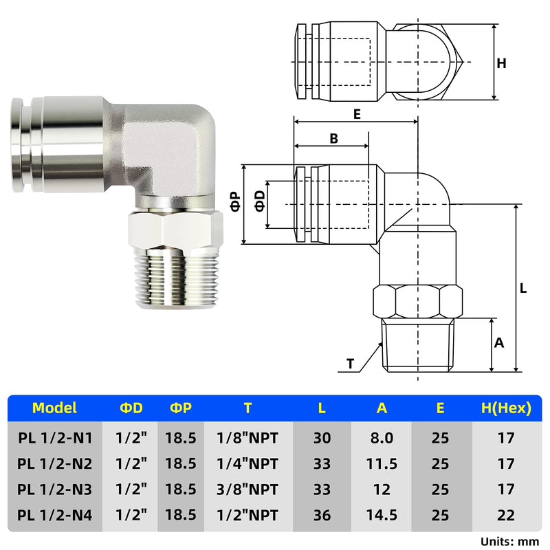 [Australia - AusPower] - TAILONZ PNEUMATIC 304 Stainless Steel Male Elbow - 1/2 Inch Tube OD x 1/2 Inch NPT Thread Push to Connect Tube Fitting PL-1/2-N4 (Pack of 2) 1/2''OD 1/2''NPT 