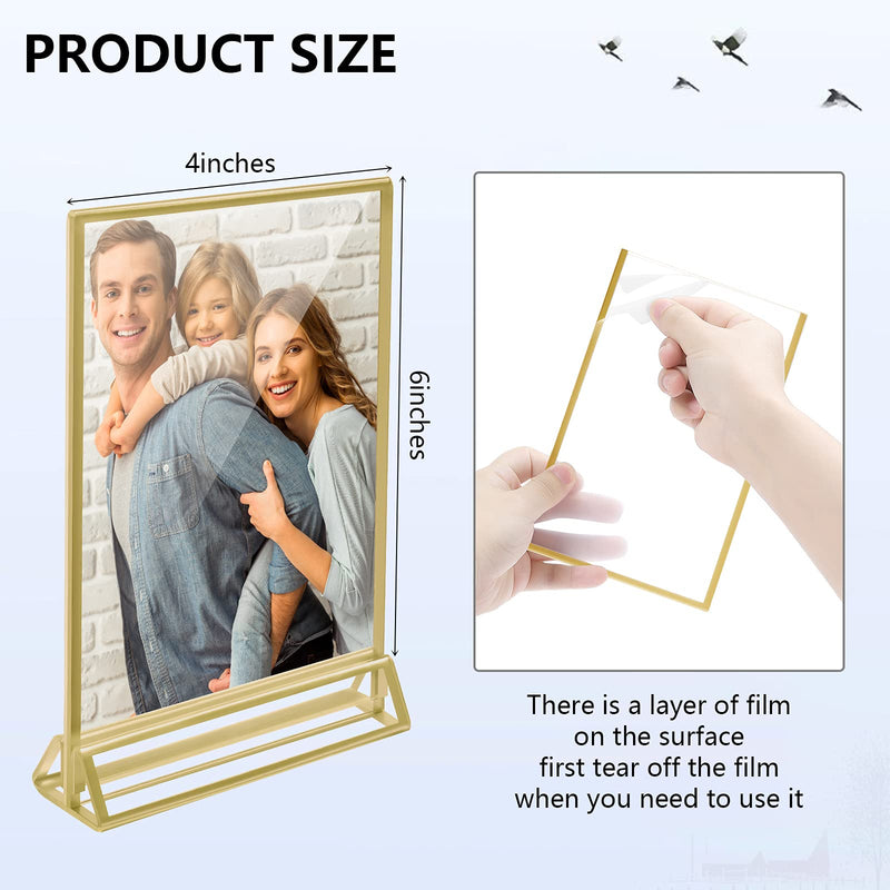 [Australia - AusPower] - Jetec 6 Pieces Wedding Clear Acrylic Double Sided Frames Display Holder Vertical Stand Picture Frames Sign Holder for Restaurant Table Numbers Menu Recipe Cards and Art Display (Gold,6 x 4 Inch) 6 x 4 Gold 