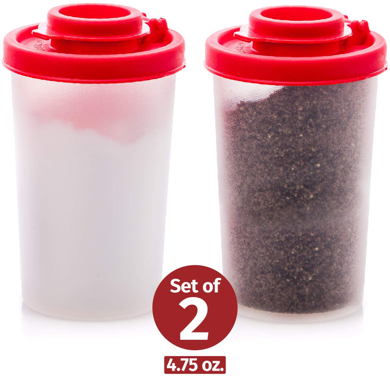 [Australia - AusPower] - Salt and Pepper Shakers Moisture Proof Set of 2 Large Salt Shaker to go Camping Picnic Outdoors Kitchen Lunch Boxes Travel Spice Set Clear with Red Covers Lids Plastic Airtight Spice Jar Dispenser 