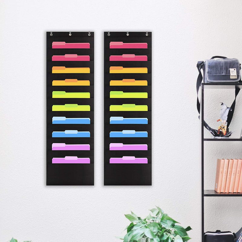 [Australia - AusPower] - Kruideey Premium Hanging Wall File Organizer,Cascading Wall Organizer Best Pocket Chart for Home Organization, School Pocket Chart, Office Bill Filing .Easy Wall Storage Pocket Chart Black (2 Pack) 10 Pocket - 2 Pack(Black) 