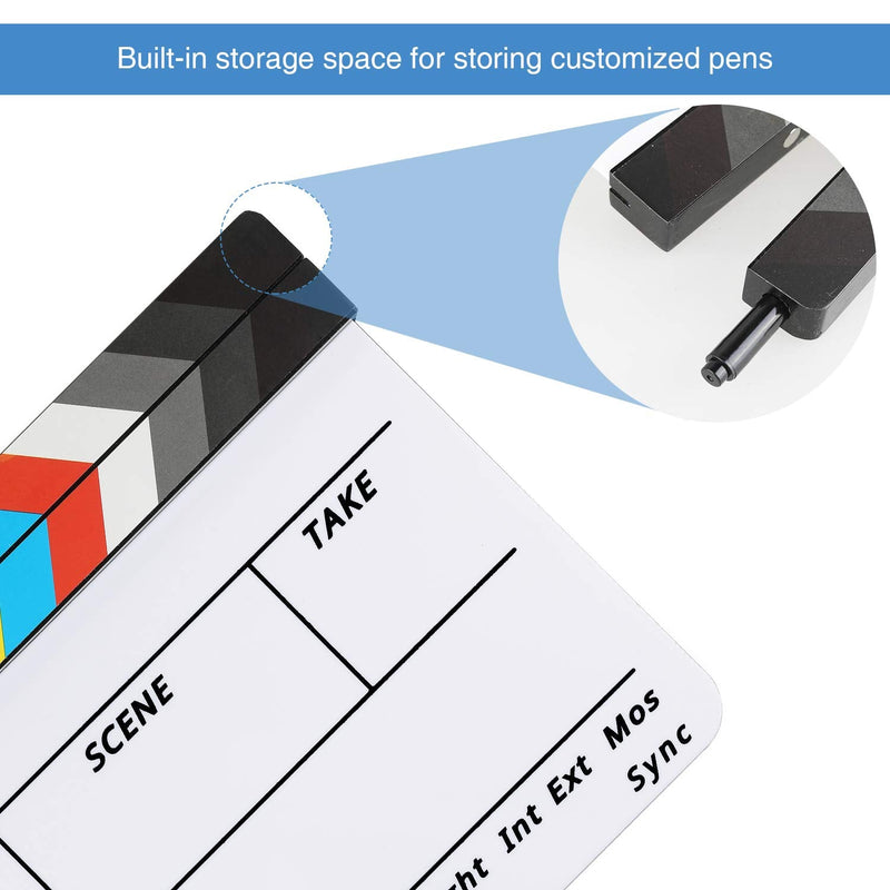 [Australia - AusPower] - Temery Acrylic Film Clapboard -12 x 10in Plastic Film Clapboard Cut Action Scene Clapper Board with a Magnetic Blackboard Eraser and Two Custom Pens 