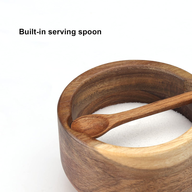 [Australia - AusPower] - KITCHENDAO Large Wood Salt Cellar Box with Built-in Spoon and Marble Lid, Solid Natural Acacia Base, Grey Marble Lid, Pepper Sealer Pinch Bowl, Mother's Day Gift for Mom Grandma, 10oz Capacity Gray 