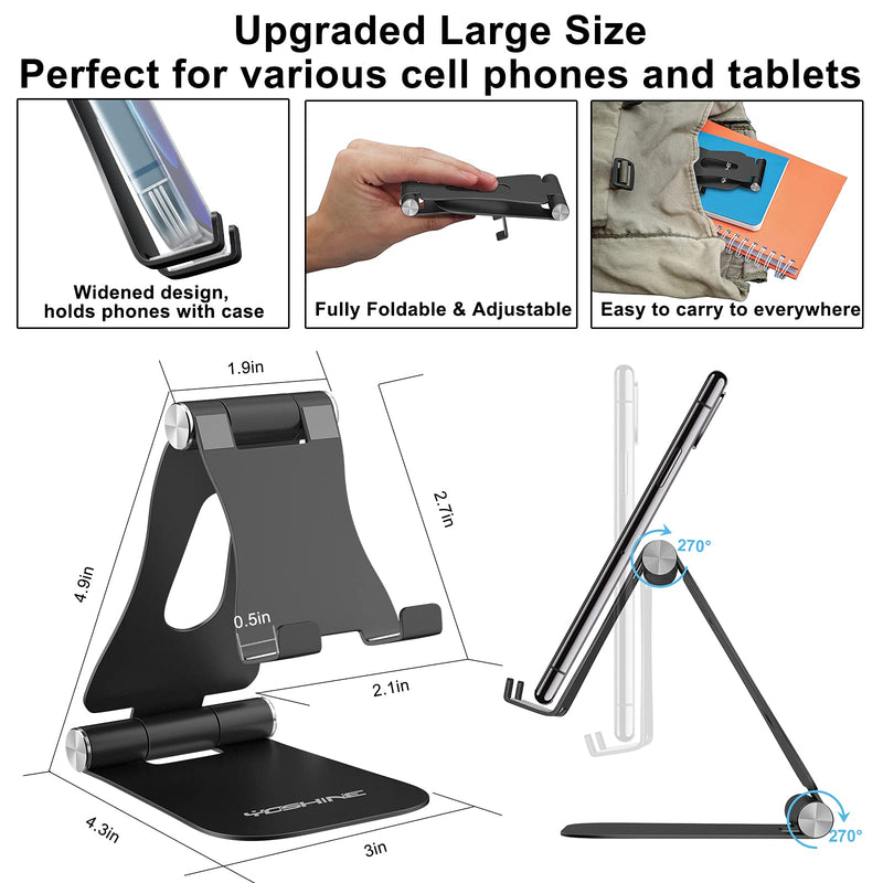 [Australia - AusPower] - Cell Phone Stand, YOSHINE Upgraded Phone Stand for Desk, Adjustable Tablet Stand, Foldable Portable Aluminum Phone Holder, Cradle, Dock for All iPhone Smartphones and iPad Tablets(4-13in) - Black 