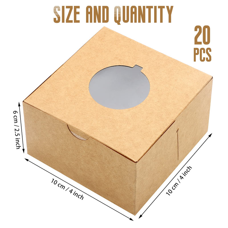[Australia - AusPower] - 20 Pieces 4 x 4 x 2.5 Inches Christmas Cookie Boxes Bakery Boxes with Window Kraft Cardboard Treat Cookie Boxes for Gift Giving Mini Pie Boxes Christmas Holiday Supply Present Packaging Gifts 