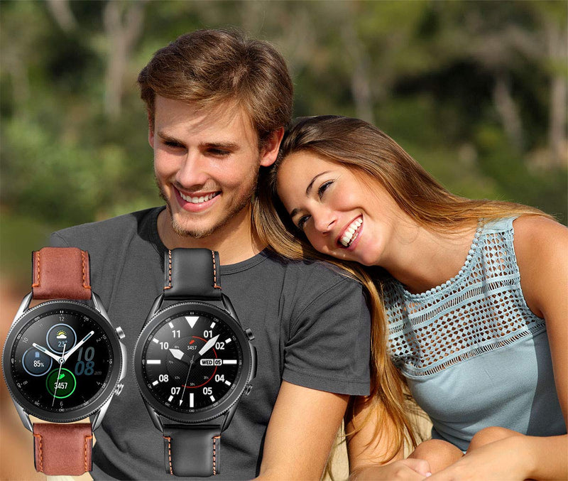 [Australia - AusPower] - Galaxy Watch 3 45mm Bands 2 Pack, Compatible with Samsung Galaxy Watch 3 45mm Watch Band, Width 22mm Leather, for Men Women Quick Release Smart Straps Unisex Size(Black+Brown) Black+Brown 