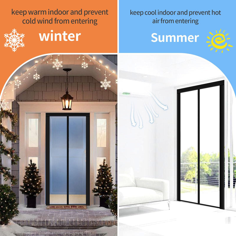 [Australia - AusPower] - Adjustable Transparent Insulated Door Curtain DIY Size Width 29" -34" Height 79" -82",Skloopearg Magnetic Screen Door with Reinforced Magnets Auto Closer, Keep Bugs Out, Pet and Kid Friendly 
