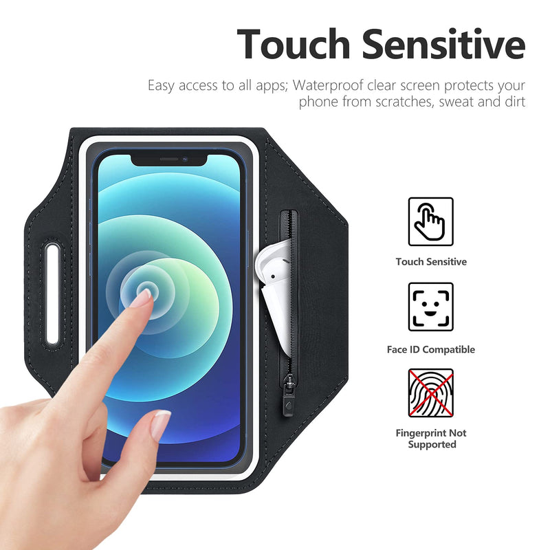[Australia - AusPower] - COANJIUO Running Cell Phone Armband for iPhone 13 12 11 Pro Max, XS, XR, SE, 7, 8, 6S Plus Sweat Resistant Sports Arm Band with Adjustable Strap and AirPods Bag/Key/Card Holder Zipper Pocket- Black 