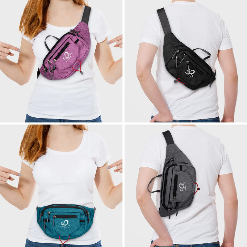 [Australia - AusPower] - WATERFLY Fanny Pack Waist Bag: Woman Man Runner Bumbag Hip Pouch Bum Bag Running Belt Purse Fannie Pack Beltbag Waistpack Phanny Pack Fannypack for Walking Jogging Black 