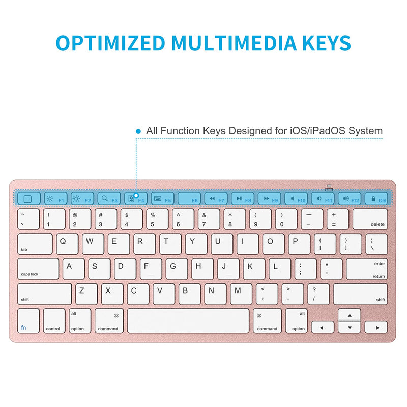 [Australia - AusPower] - OMOTON Ultra-Slim Bluetooth Keyboard Compatible with iPad 10.2(9th/ 8th/ 7th Generation)/ 9.7, iPad Air 4th Generation, iPad Pro 11/12.9, iPad Mini, and More Bluetooth Enabled Devices, Pink Gold 