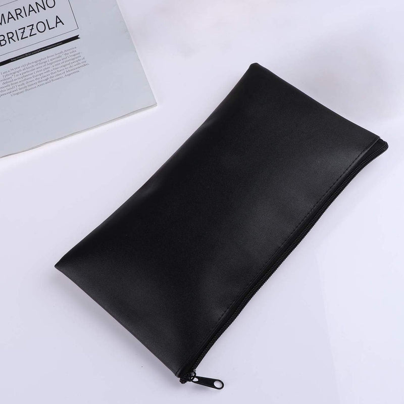 [Australia - AusPower] - Zipper Bank Bags,4 Pack Money Pouch Bank Deposit Bag PU Leather Cash and Coin Pouch Bank envelopes with Zipper (Black) Black 