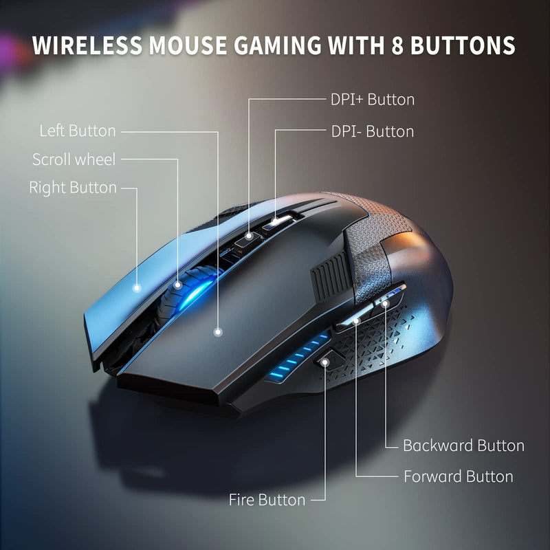 [Australia - AusPower] - TECKNET Wireless Gaming Mouse with USB Nano Receiver, 2.4GHZ Up to 4800DPI, Wireless Computer Mice with 8 Buttons, Ergonomic Design (Not for Programmable) Professional PC Gaming Cordless Mouse Mice 