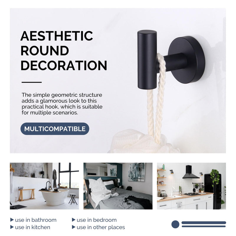 [Australia - AusPower] - Round Single Towel Hook Bundle with Toilet Paper Holder (Matte Black) 