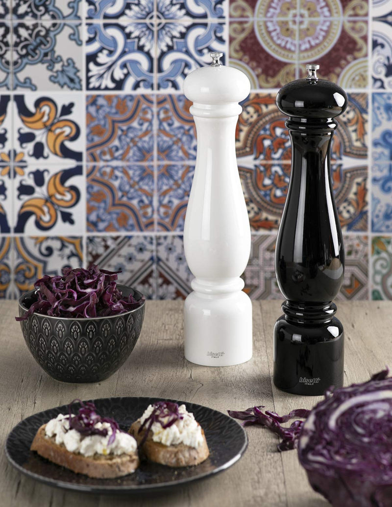 [Australia - AusPower] - Bisetti Firenze 12.6 Inch White Lacquered Beechwood Salt Mill Grinder With Adjustable Ceramic Grinder 