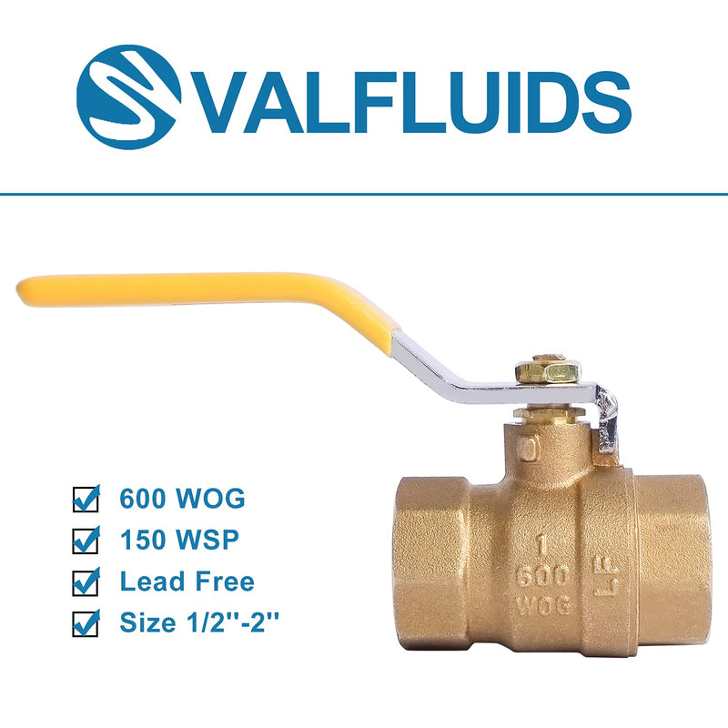 [Australia - AusPower] - VALFLUIDS Full Port Forged Lead Free Brass Ball Valve With Female Thread NPT Connector，150 PSI WSP / 600 PSI WOG. (1/2 Inch) 1/2 Inch 
