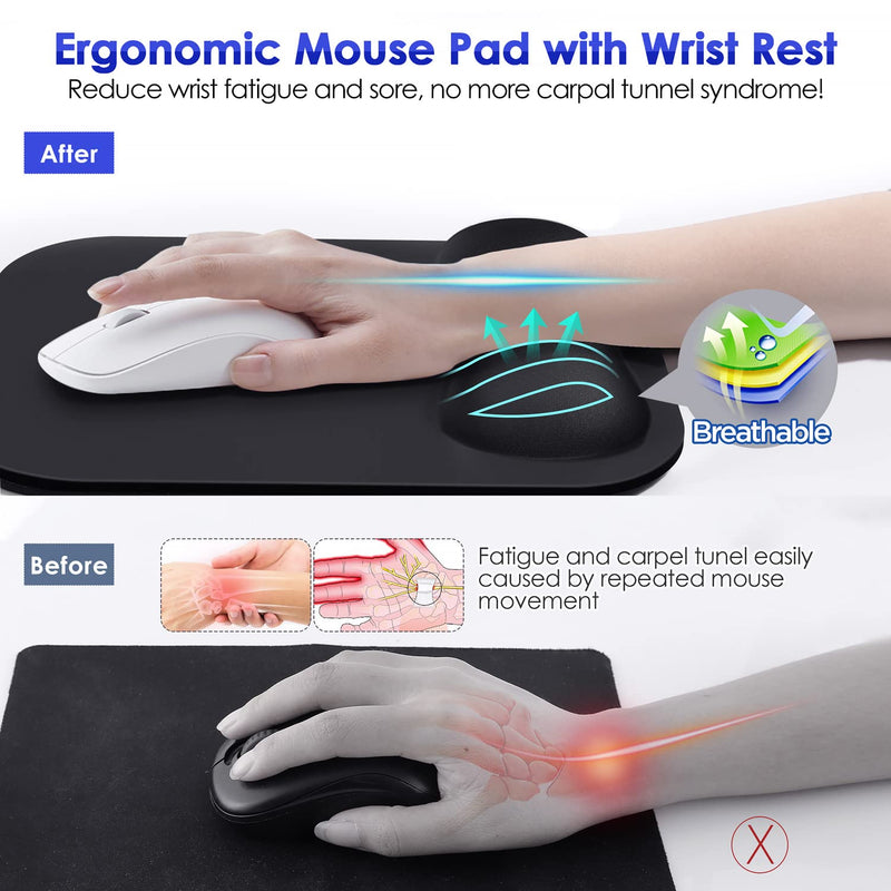 [Australia - AusPower] - Gimars Large Smooth Superfine Fibre Memory Foam Ergonomic Mouse Pad Wrist Rest Support - Mousepad with Nonslip Base for Laptop, Computer, Gaming & Office Black 