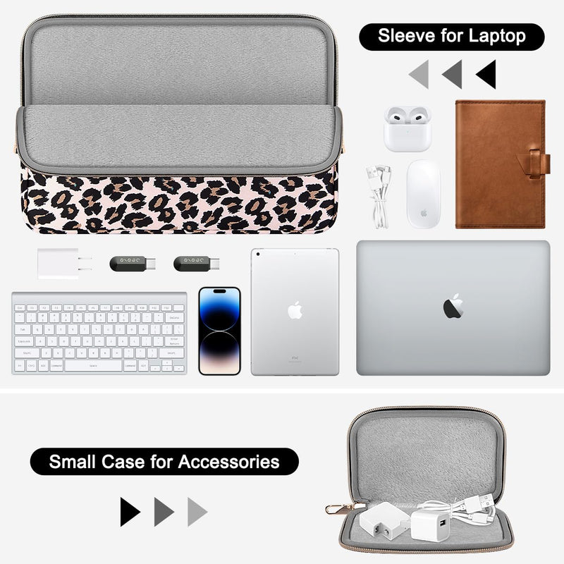 [Australia - AusPower] - ARVOK 15 15.6 16 inch Laptop Sleeve for MacBook Pro 15 inch/MacBook Pro 16 inch Water-Resistant Laptop Case Notebook Computer/Tablet Pouch Cover for HP/Dell/Lenovo/Asus/Acer/Samsung with Extra Bag 15-15.6 inch Pink Leopard Print 