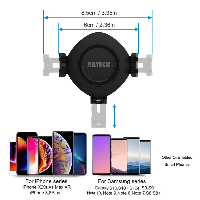 [Australia - AusPower] - Arteck 10W Wireless Car Charger Mount, Air Vent Universal Phone Holder Fast Charging Compatible with iPhone 13/13Pro 12/12Pro 11/11 Pro XR/XS/XS Max/X/8 Samsung Galaxy S Note and Other Cellphone 