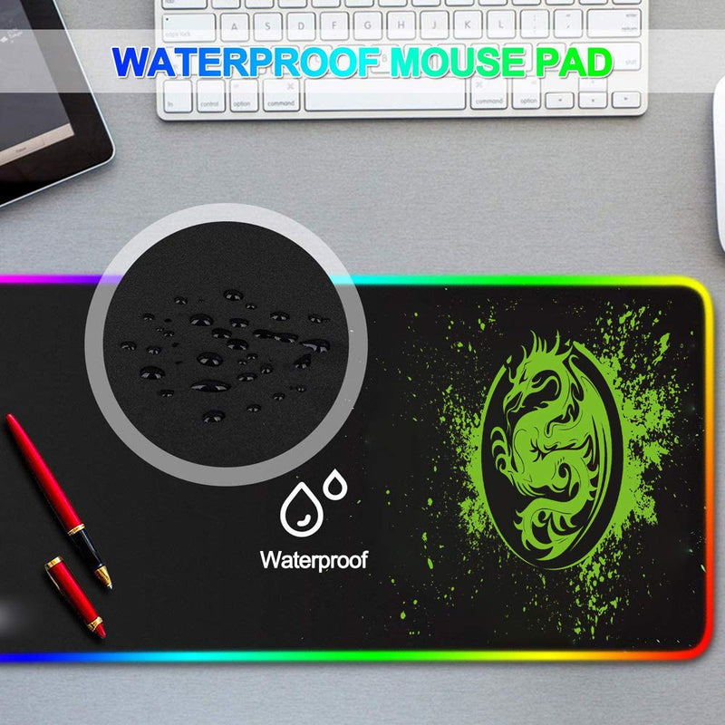 [Australia - AusPower] - Large RGB Gaming Mouse Pad - 15 Light Modes Extended Computer Keyboard Mat, Anime Dragon Mouse Pad，High-Performance Mouse Pad Optimized for Gamer 31.5 X 12in (Green) Green 