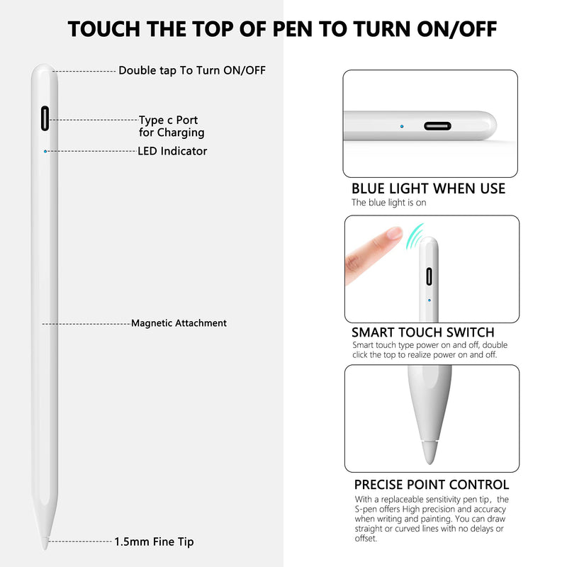 [Australia - AusPower] - Stylus Pen for iPad with Palm Rejection, Active Pencil Compatible with (2018-2020) Apple iPad Pro (11/12.9 Inch),iPad Air 3rd/4th Gen,iPad 6/7/8th Gen,iPad Mini 5th Gen for Precise Writing/Drawing 