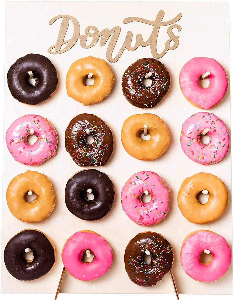[Australia - AusPower] - 2 Pack Donut Wall Display Stand for Party, Wedding, Event, Brunch, and Birthday Use, Decorative Doughnut and Bagel Holder, Pop-Up Tabletop Placement, Laser Engraved Bamboo 