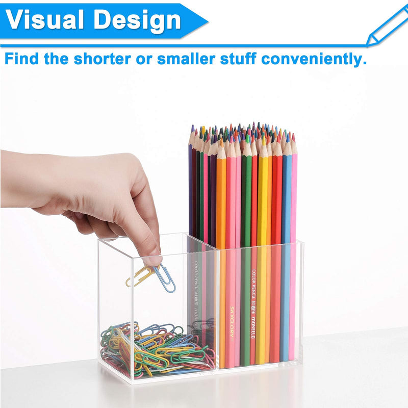 [Australia - AusPower] - Vitviti Acrylic Pen Holder, Clear Desk Organizer, Pencil Cup Holder for Desk with 4 Compartments, Desktop Stationery Organizer for Home/Office Storage/School/Art Supply, Set of 2 Clear C 