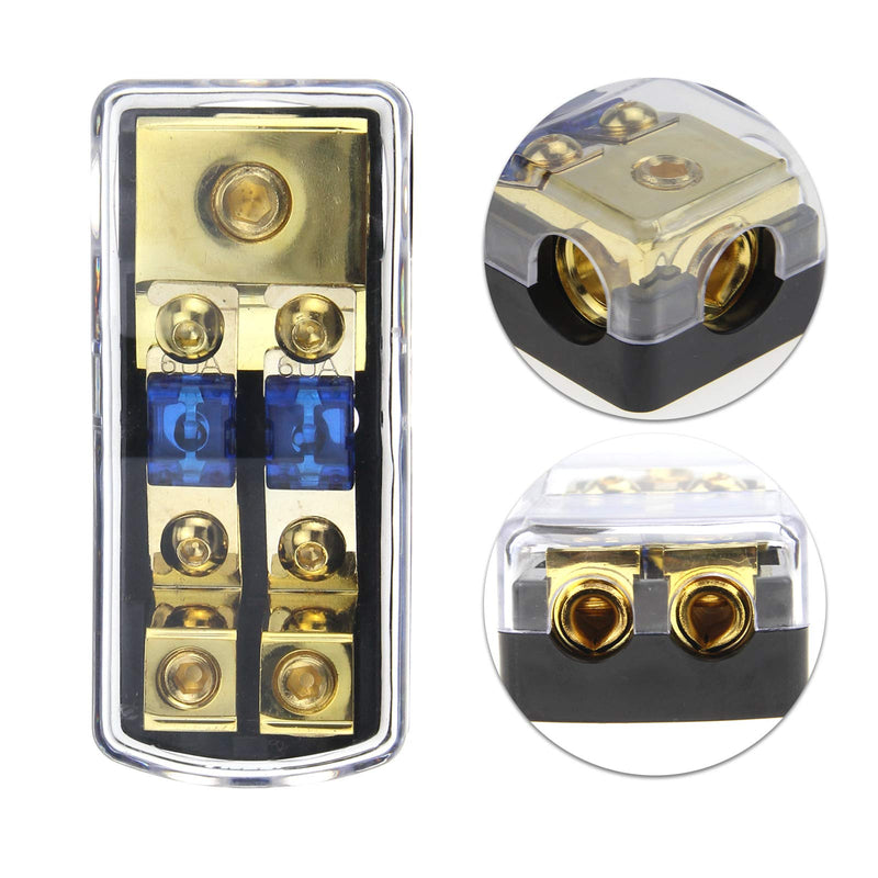 [Australia - AusPower] - ZOOKOTO Copper Distribution Block, 0GA(4/6/8/10) GA to 4(6/8/10) GA 60 Amp Mini ANL 2 Way Fuse Holder 60A 
