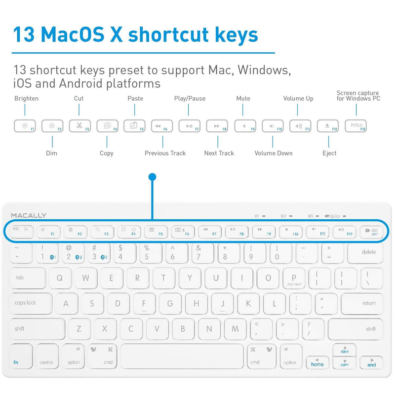 [Australia - AusPower] - Macally Bluetooth Keyboard for Mac - Multi Device Wireless Keyboard for Mac Mini / Pro, Macbook Pro / Air, iMac, iPad, iPhone, PC, Laptop - Compatible Apple Keyboard Wireless Compact with Stand 