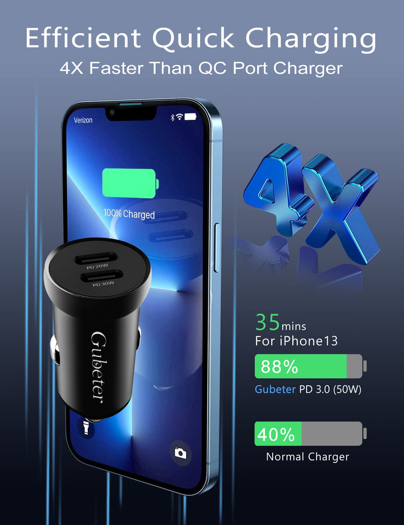 [Australia - AusPower] - USB C Car Charger 50W Adapter - PD 3.0 Dual Port USB C Car Charger Fast Charging for iPhone 13/iPad Pro, Type C Car Charger PPS Rapid Charger for iPhone 12/12 Pro/11 Max Mini, Galaxy S21/S20/S10-Black Black 